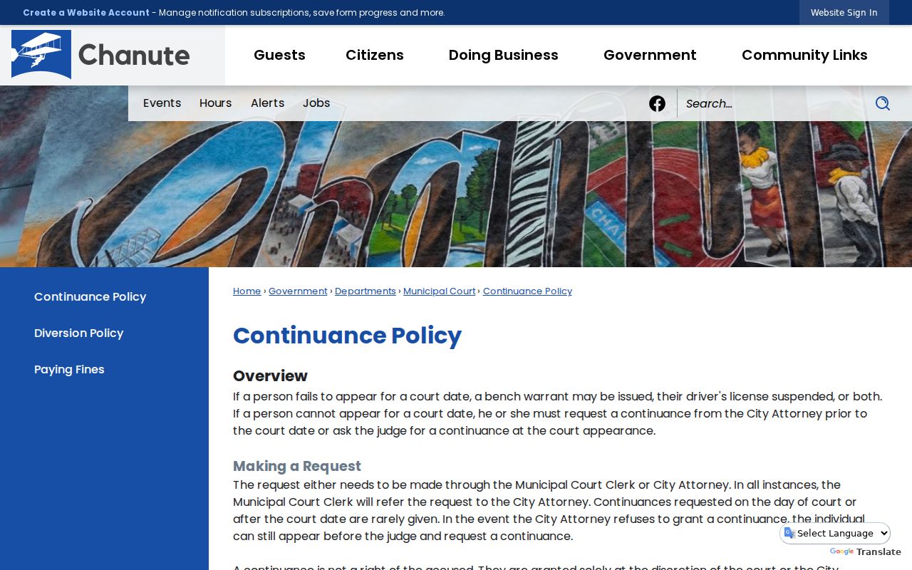 Chanute court docket continuance policy
