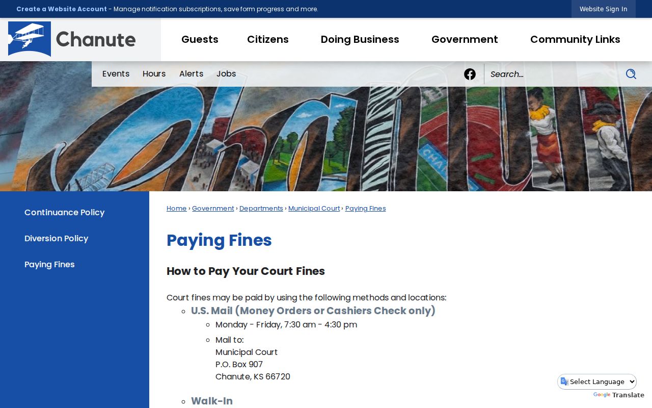 Chanute court docket fine payment instructions
