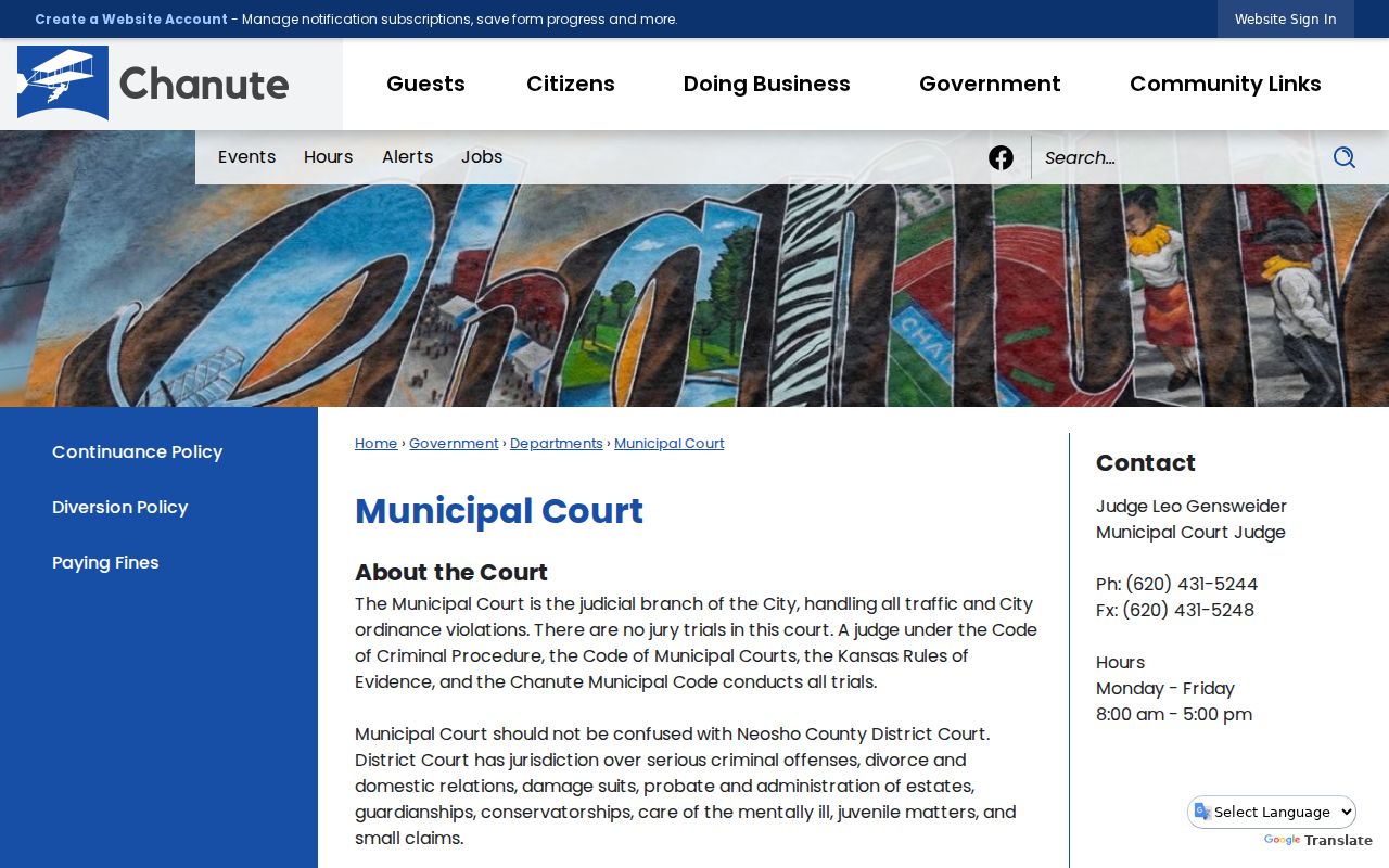 Chanute court docket Municipal Court information