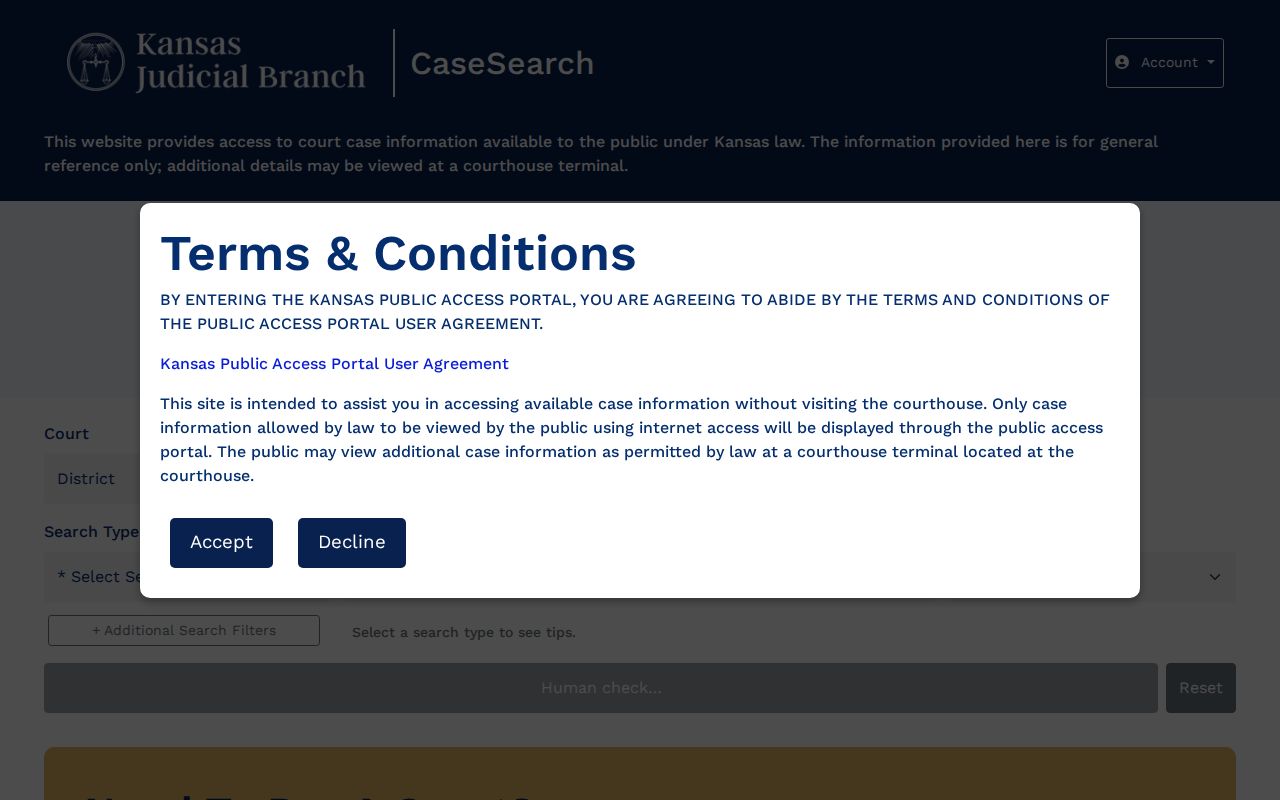 Official Kansas court records access explanation for district cases