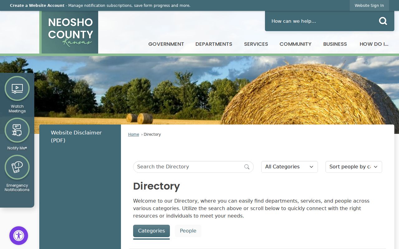 Neosho County official office directory used to identify the correct records custodian
